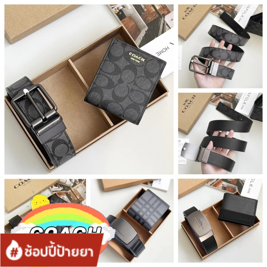 COACH เข็มขัดผู้ชาย เข็มขัด + กระเป๋าสตางค์ เข็มขัดหนัง 74991 74993