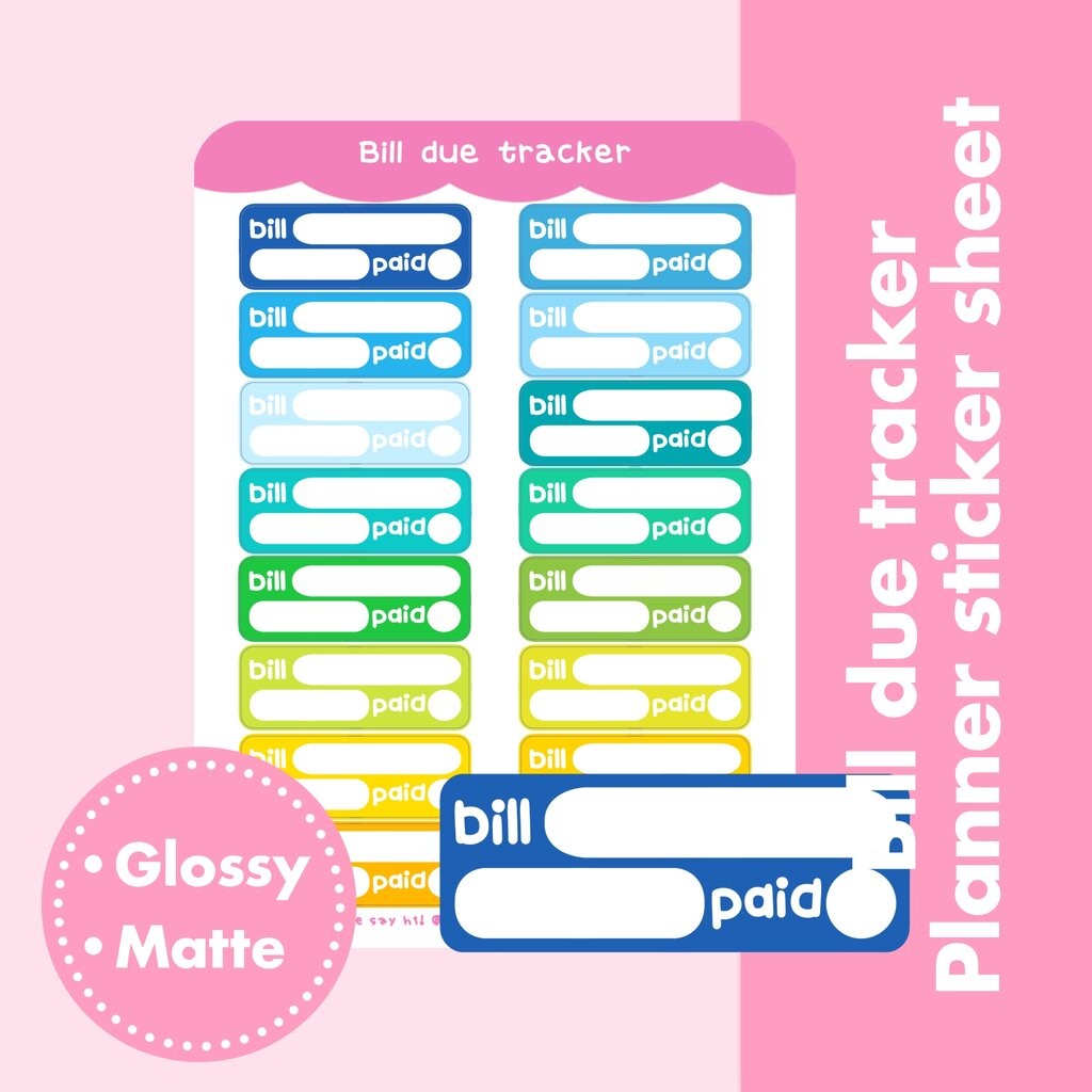 Bill due tracker | Kawaii tracker sticker sheet สติ๊กเกอร์บันทึกค่าใช้จ่าย น่ารัก สไตล์ดูเดิล สีสดใส ขนาด 4x5.5 นิ้ว