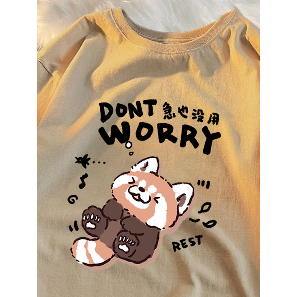 COD✅ (จัดส่งในกรุงเทพฯ) MAO Shop  ไม่จําเป็นต้องมีผ้าฝ้ายแขนสั้นฤดูร้อนใหม่แพนด้าแดงลําลองหลวม#56885