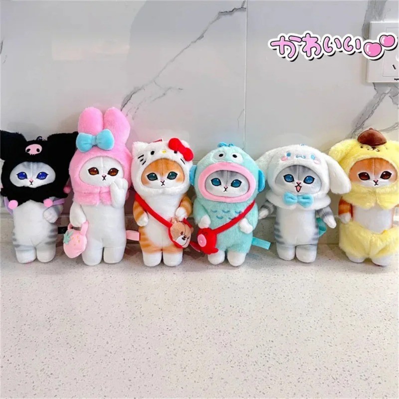 SANRIO ซานริโอ พวงกุญแจตุ๊กตานุ่มกับการ์ตูนน่ารักฉลามแมวจี้อะนิเมะแฟนน่ารักรูปโมฟูแซนด์