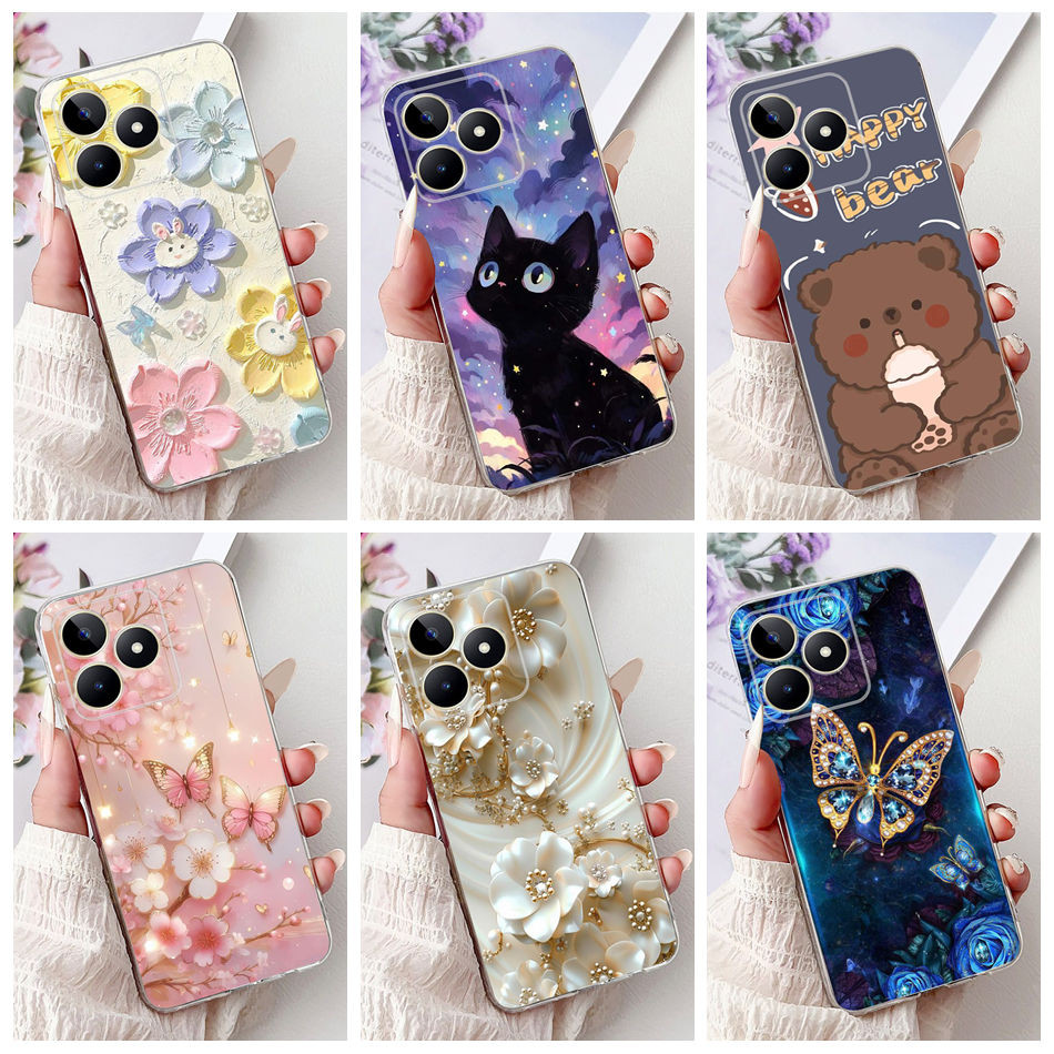 สําหรับrealmeหมายเหตุ50 RMX3834แมวน่ารักผีเสื้อดอกไม้กรณีRealme Note50 4Gซิลิโคนอ่อนนุ่มTPUเคสโทรศัพท์