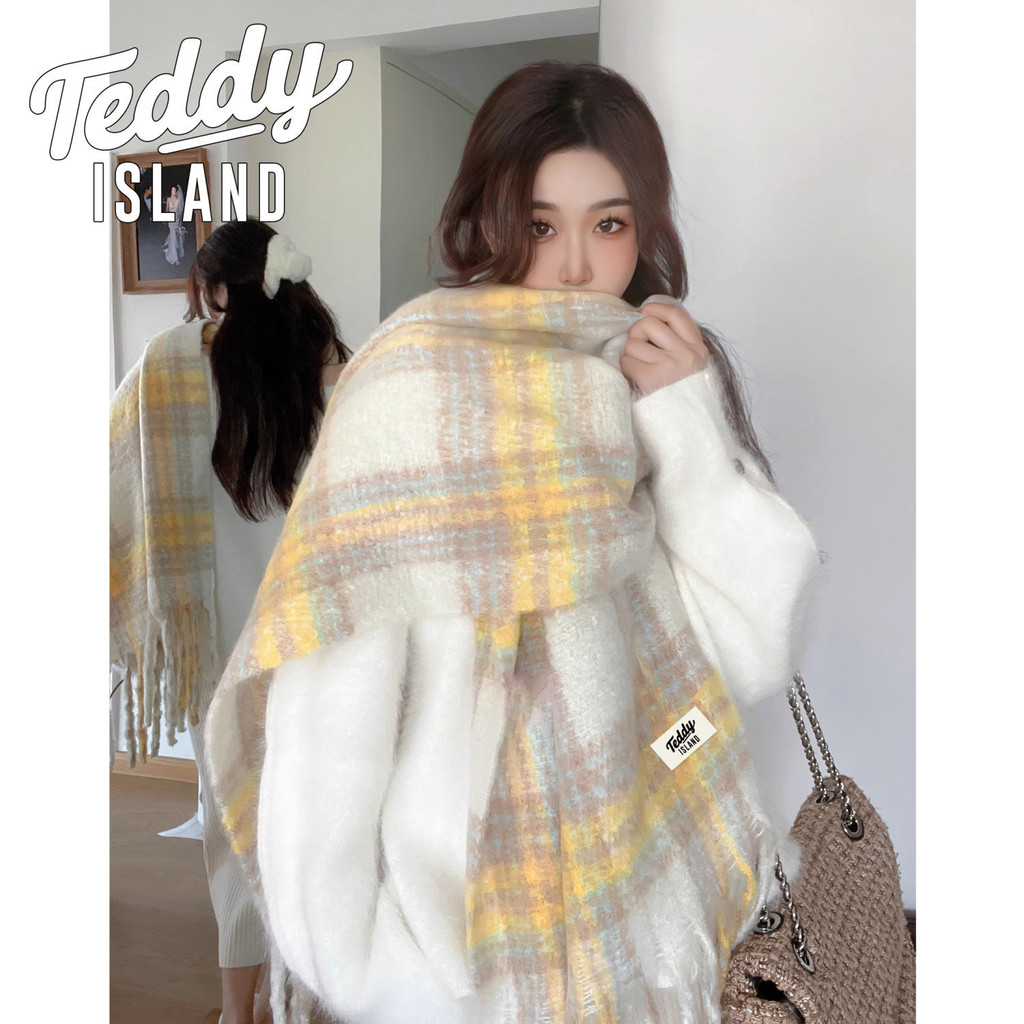 ผ้าพันคอ ลายสก๊อตฤดูหนาวผ้าคลุมไหล่คู่ฝอยคอผ้าพันคอหนา