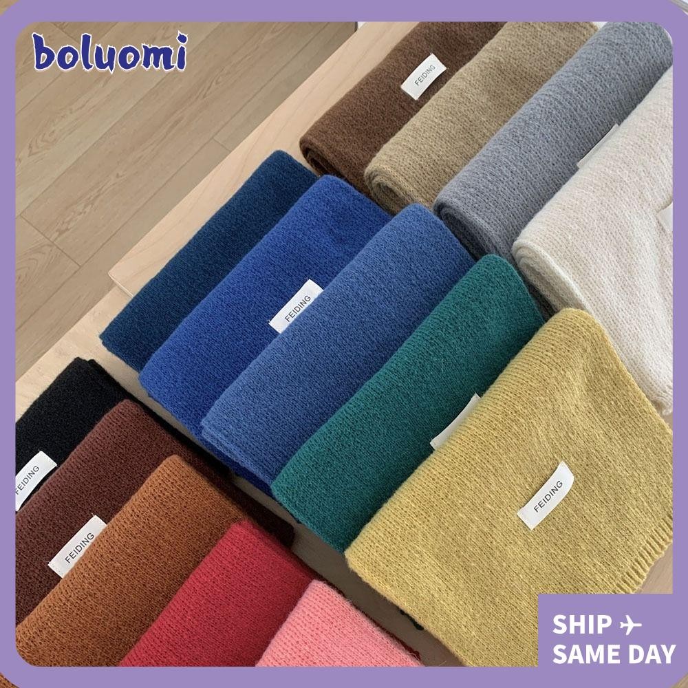 โบลูโอมิ ถักผ้าพันคอ,สีทึบทําด้วยผ้าขนสัตว์ข้ามผ้าพันคอ,คอเห่อข้นอุ่นสาว