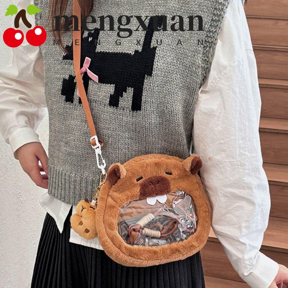 Mengxuan กระเป๋าสะพายข้างใส,ไหล่เดี่ยวการ์ตูน Capybara Plush Itabag, น่ารักพร้อมจี้สัตว์นุ่มกระเป๋านักเรียนเด็กหญิง
