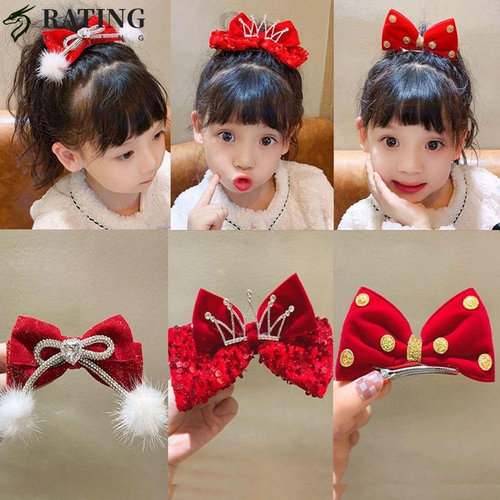 Ratin กิ๊บติดผมพู่, กิ๊บติดผมโบว์ผ้าสีแดง, เครื่องประดับผม Headwear cure Hairclip ผู้หญิงสาว