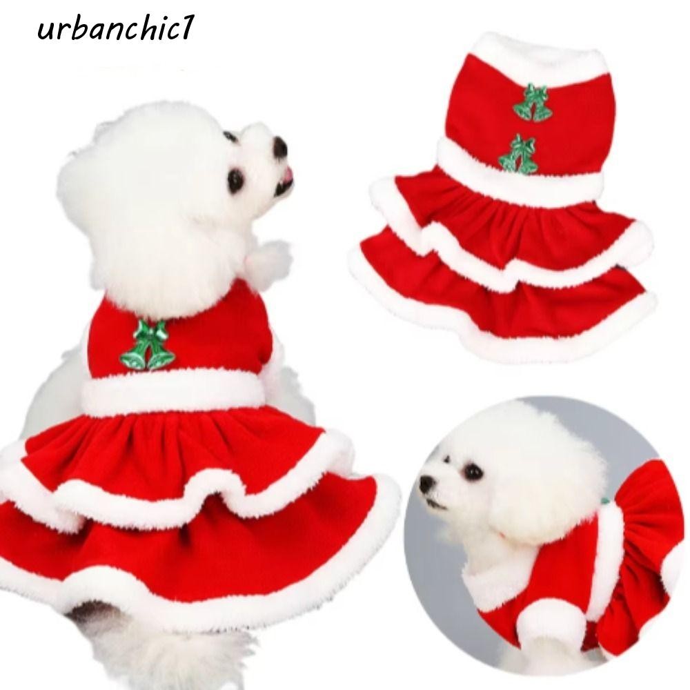 Urbanchic คริสต์มาสชุดสุนัข,เสื้อผ้าที่อบอุ่น S-XXL เสื้อผ้าสุนัขคริสต์มาส,เสื้อสัตว์เลี้ยง Bowknot สีแดงคอสเพลย์ลูกสุนัขเครื่องแต่งกายชิวาวา