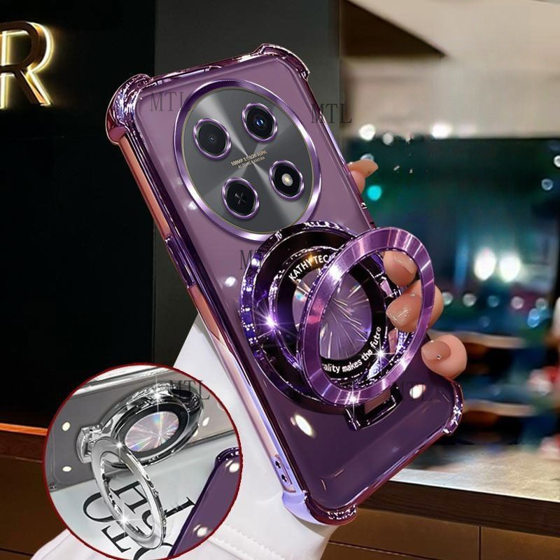 Honor X9D X9B X9A X9C 400 Pro 5GปลอกHonor 400 Lite Clear Jellyเคสกันกระแทกที่วางแม่เหล็กธุรกิจสไตล์มินิมอลหรูหราElectroplatingหนาถุงลมนิรภัยเคสโทรศัพท์