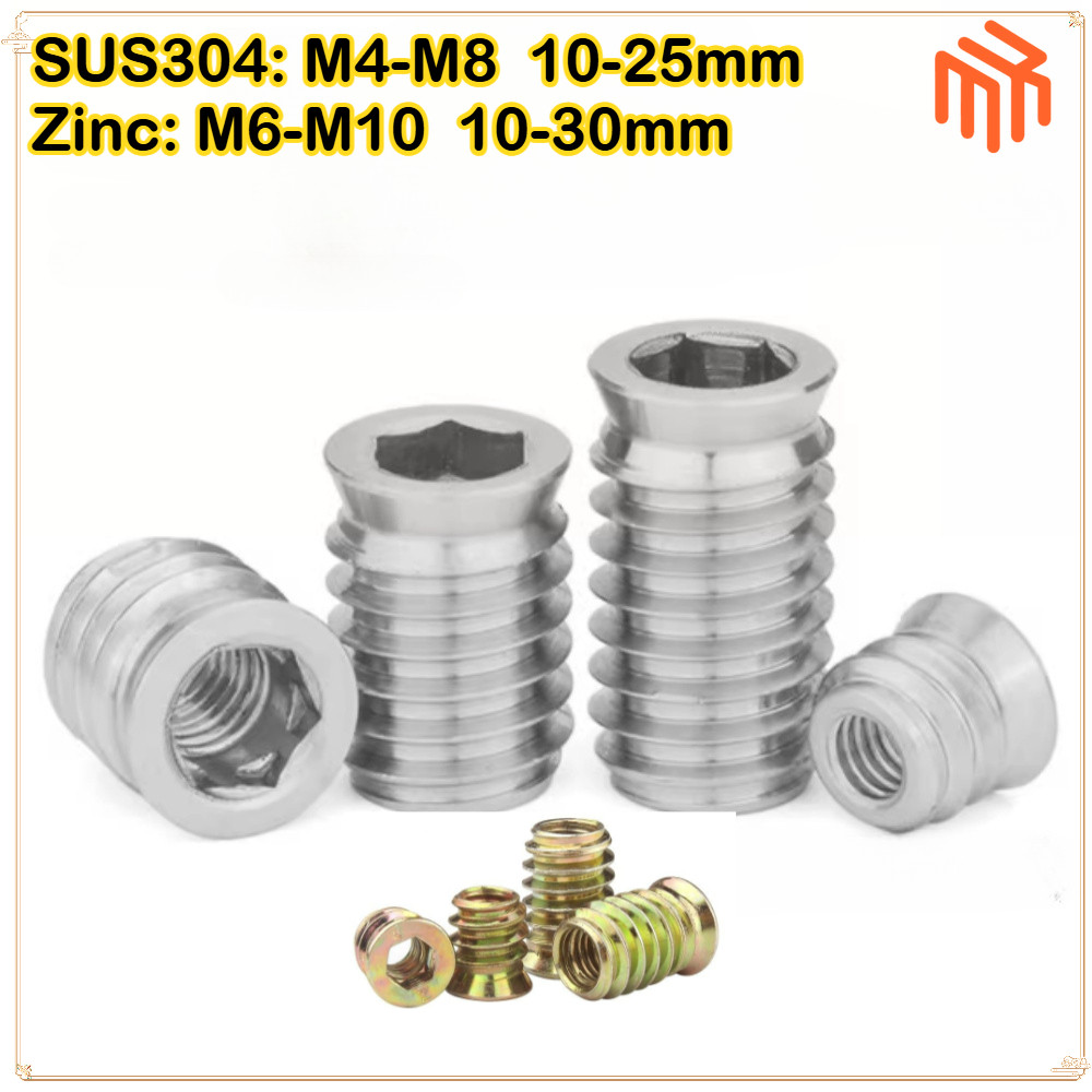 [MX1] ตัวหนอนฝังไม้ หกเหลี่ยม M4 M5 M6 M8 M10 พุกเกลียวฝังไม้ ใช้สกรูเกลียวมิล ตัวหนอน สกรูน๊อคดาวน์ ประกอบโต๊ะตู้ ขันน๊อตฝัง/ 304 อ่อนนุชสีเฟอร์นิเจอร์ชุบสังกะสีน็อตพิเศษ M4M5M6M8M10