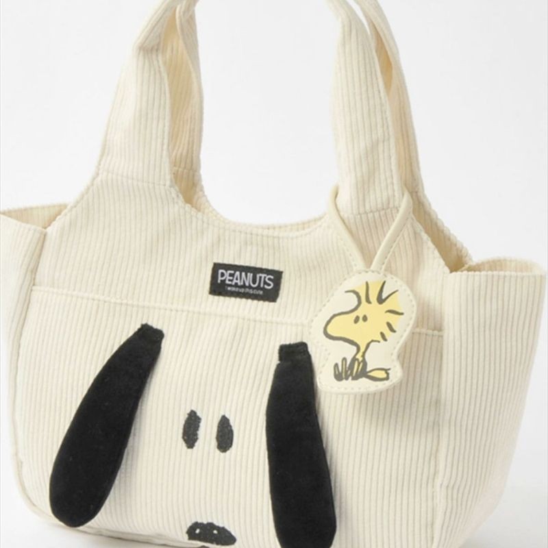 สไตล์ญี่ปุ่นฤดูใบไม้ร่วงฤดูหนาว Snoopy Corduroy กระเป๋าถือนักเรียนหญิงเวอร์ชั่นเกาหลีกระเป๋าถือ Mommy ความจุขนาดใหญ่