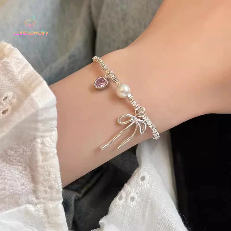 สร้อยข้อมือประดับโบว์ จี้หัวใจ สไตล์เกาหลี ผู้หญิง thumbnail 3