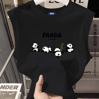 NEW เสื้อแขนกุด ลายหมีแพนด้า ขาว-ดำ ใส่ได้ทั้งชายหญิง OP-1084