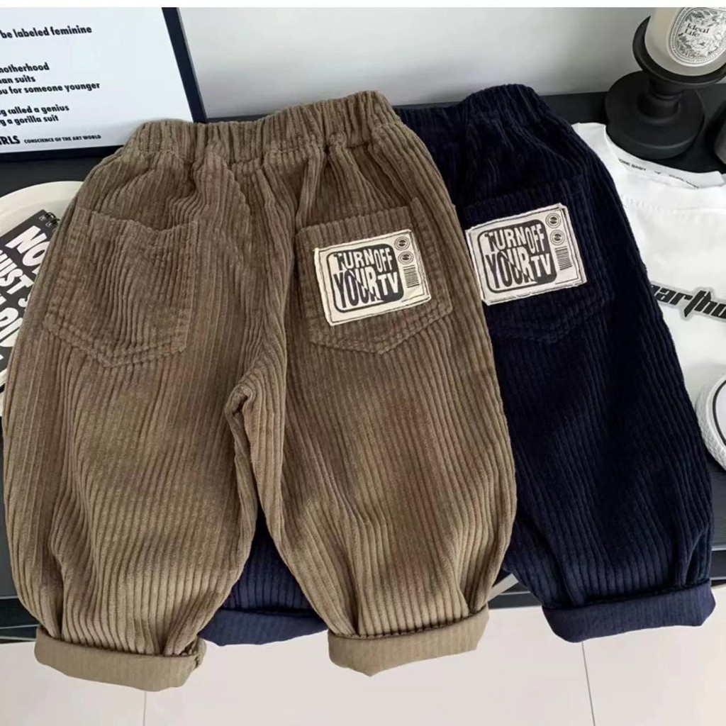 เด็กชายฤดูใบไม้ผลิฤดูใบไม้ร่วงสไตล์ใหม่แฟชั่นเกาหลีรุ่น Corduroy กระเป๋า Patch สีทึบหล่อหลวมสบายๆสบาย All-Match S