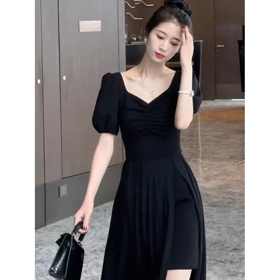 ไขมันฝรั่งเศส mmV คอสัมผัสกระดูกไหปลาร้าแขนสั้นชุด, 2025 ฤดูร้อนแคบ-เอว Slimmer ดูกระโปรงยาวกรีด