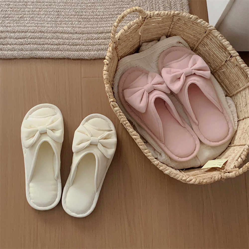 XIXITIAO รองเท้าแตะบ้านสบายแฟชั่นน่ารัก Bowknot ผ้าฝ้ายผ้าลินิน Four Seasons Universal สุภาพสตรี