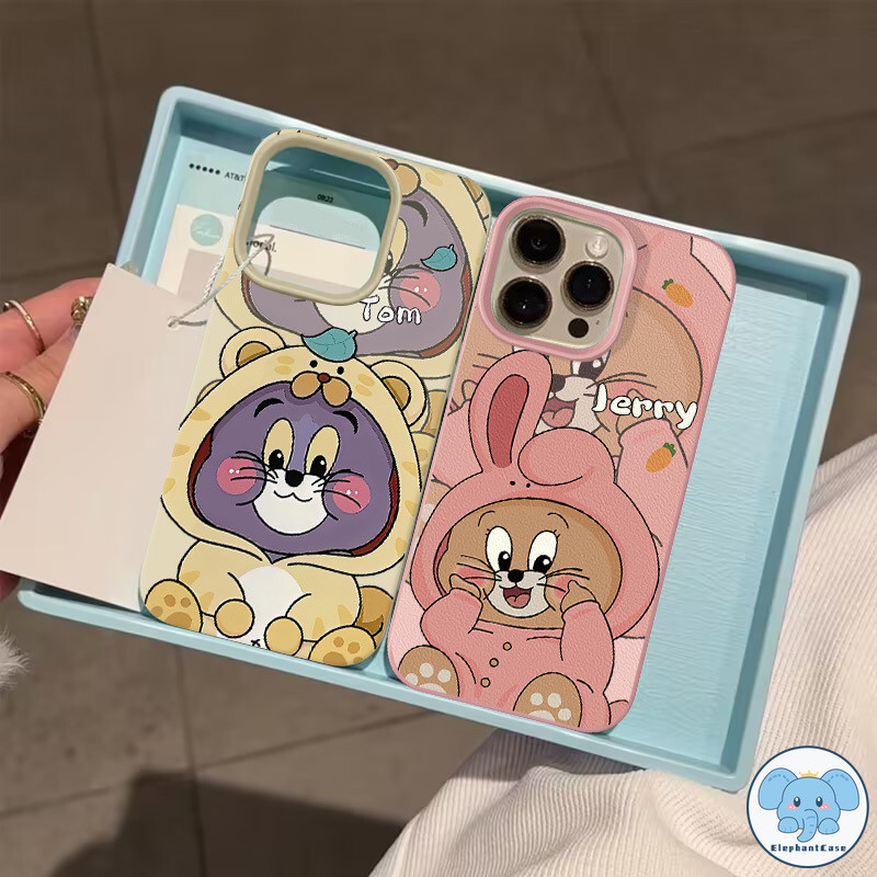 เคสหนังลายการ์ตูนแมวและหนูคู่รักแฟชั่น สำหรับ IPhone 11 15 16 12 13 7Plus 14 Pro Max XS XR X 8Plus Max 7 8 16 Plus