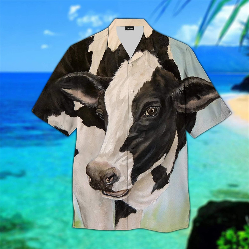 Mens Designer เสื้อผ้า 3D พิมพ์วัวเสื้อขนาดใหญ่ฤดูร้อน 2024 Travel ฮาวายชายหาดฮาวาย Harajuku ตลก Camisa ตลกเสื้อ 4XL