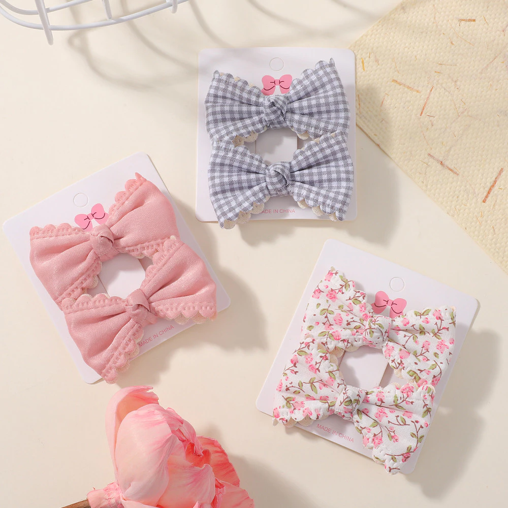 2 ชิ้น/เซ็ตน่ารักผ้าฝ้ายลายสก๊อตดอกไม้พิมพ์โบว์คลิปผมเด็กทารกฤดูร้อน Bowknot Hairgrips Barrettes Headwear อุปกรณ์เสริมผม thumbnail 6