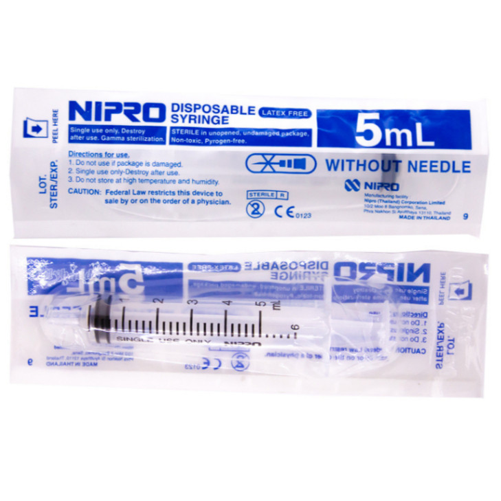 ไซริงค์ NIPRO Syringe กระบอกฉีดยา แบบไม่ติดเข็ม ไซริงค์พลาสติก ขนาด 5ml.