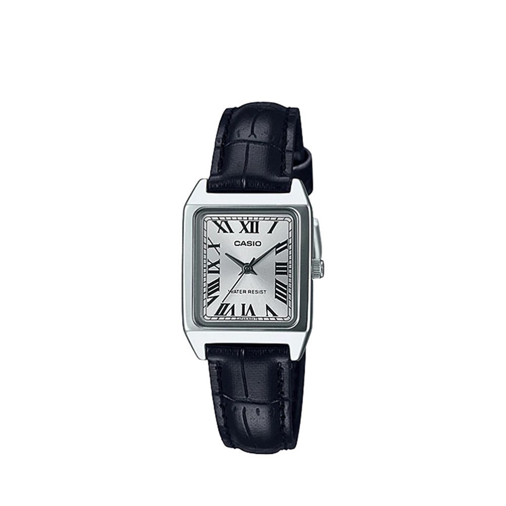 wristwatch model LTP-V007L-7B1UDF, black leather strap.