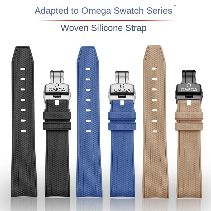 สายนาฬิกาซิลิโคนอ่อนสําหรับ Omega X Swatch Joint MoonSwatch Speedmaster ปลายโค้งยางรัดผู้หญิงผู้ชายสร้อยข้อมือ 20 มม.