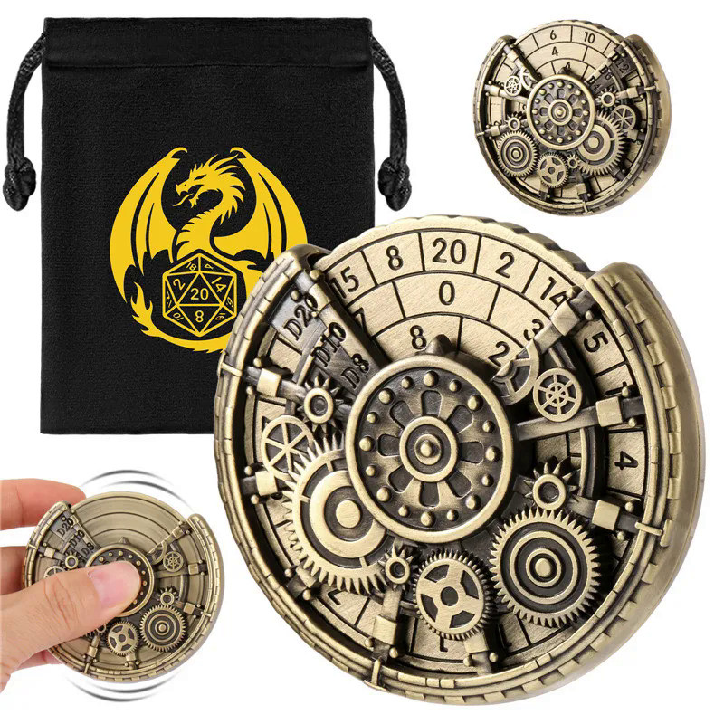 Steampunk Gear Design Metal Dice Spinner 7-in-1 Dice Turnable Rotating Roller for Role Play Gaming A