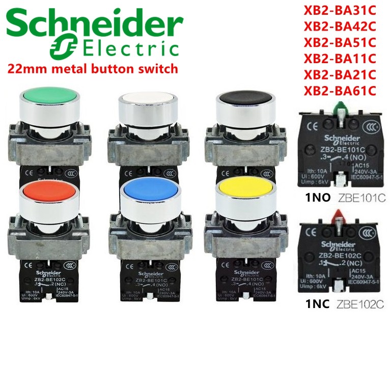 Schneider XB2-BA สวิทช์ปุ่มโลหะ XB2-BA31C XB2-BA42C XB2-BA51C XB2-BA11C XB2-BA21C XB2-BA61C 22mm ใหม