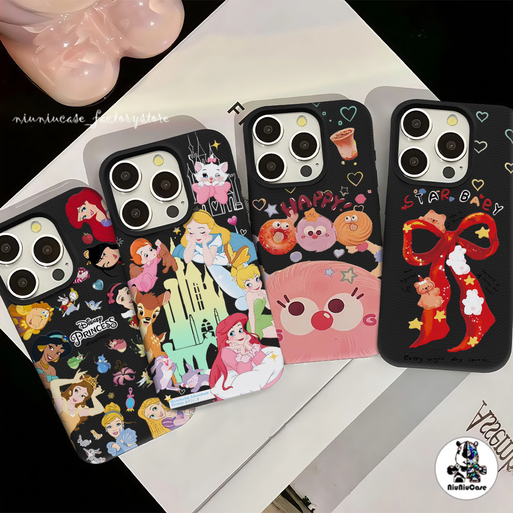 เคส For iPhone13 เคสหนังเนื้อนิ่มสีแคนดี้ เจ้าหญิงน่ารัก For iPhone 15 16 13 14 12 11 Pro Max XS XR 7 8Plus เคสหนัง Case