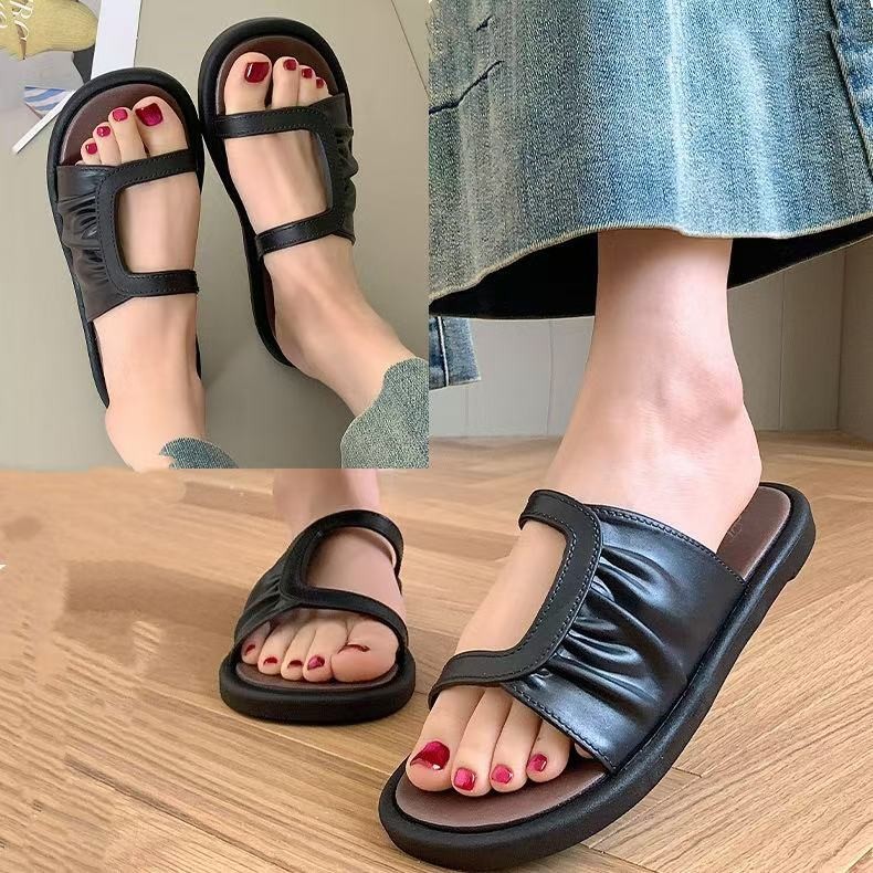 ManBu8🌞พร้อมส่ง🚚  รองเท้าแตะแบบสวม ลายจีบพลีท แฟชั่นเรียบง่าย ใช้งานได้ทั้งในบ้านและกลางแจ้ง  (LT-1993) - รูปที่ 4