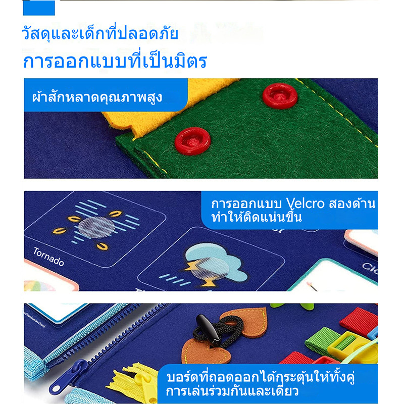 สมุดเสริมพัฒนาการเด็ก บอร์ดของเล่น Montessori เสริมการเรียนรู้เด็กวัยหัดเดิน วัสดุสักหลาด Busy book