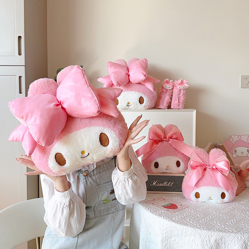 Sanrio My Melody Headrest หมอนรองคออุปกรณ์เสริมในรถยนต์ที่หุ้มเข็มขัดนิรภัยโยนหมอนโซฟานุ่มเตียงตกแต่งบ้าน Girly