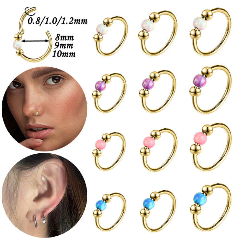 1 PC 16/18/20G เจาะจมูกแหวนจมูกสแตนเลสโอปอล Septum แหวนเจาะ Gold Hoop ต่างหู 8/9/10 มม.หูกระดูกอ่อน Helix Daith เจาะสําหรับผู้หญิงและผู้ชาย