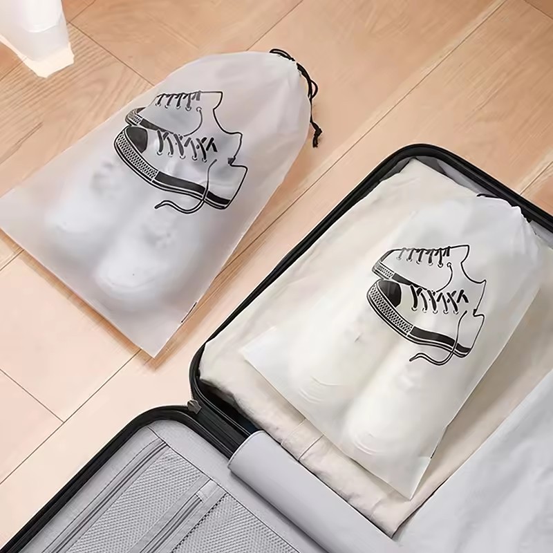 [HGB]5 ชิ้น Frosted กระเป๋าเก็บรองเท้า Travel Organizer พร้อม Drawstring & หน้าต่างโปร่งใส, วัสดุ PE ทนทานสําหรับการถ่ายภาพถนน, 25x36 ซม./29x43 ซม.
