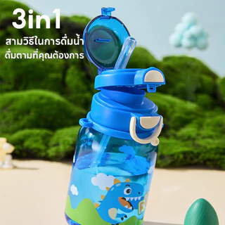 พร้อมส่ง ขวดน้ำเด็กพกพา 600ml 3in1 ลายการ์ตูน ทนร้อนตก ป้องกันการรั่วซึม ขวดน้ำเด็ก