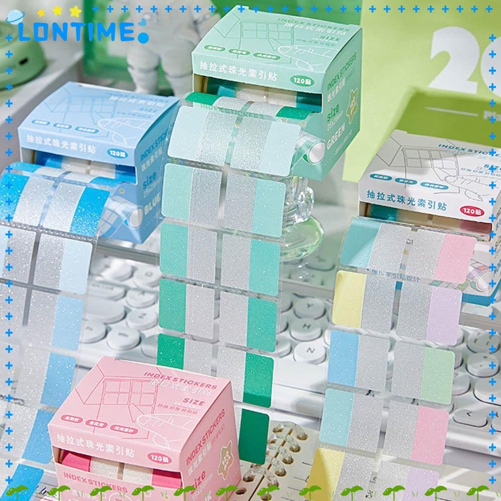 LONTIME Pearlescent Sticky Tabs,โปร่งใส Pearl Aesthetic เครื่องเขียนสติกเกอร์ฉลากดึงออก,ที่มีประสิทธิภาพ Writable Blank Back Full กาว Sticky Notes สํานักงานโรงเรียน