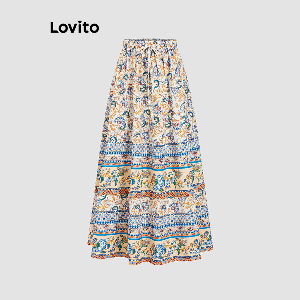 Lovito กระโปรงลายชนเผ่าสีบล็อกลำลองสำหรับผู้หญิง L109MD702