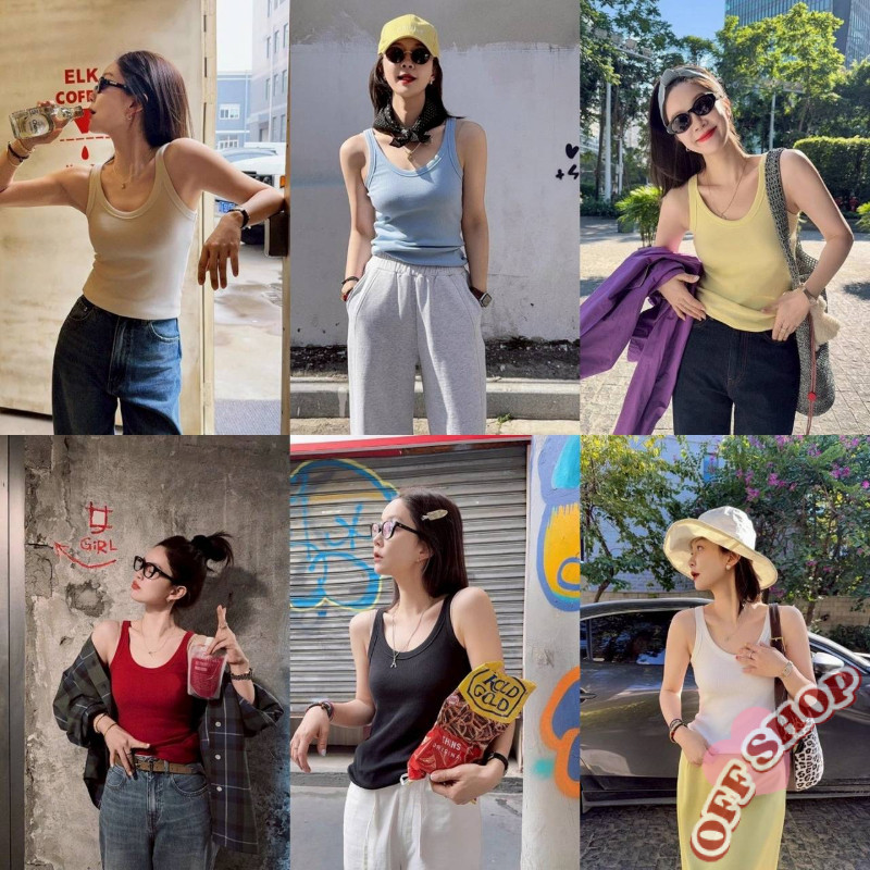 OFF SHOP 🥻ใหม่ 2025 เสื้อกล้าม สีพาสเทล มีฟองน้ำในตัว' FY10107