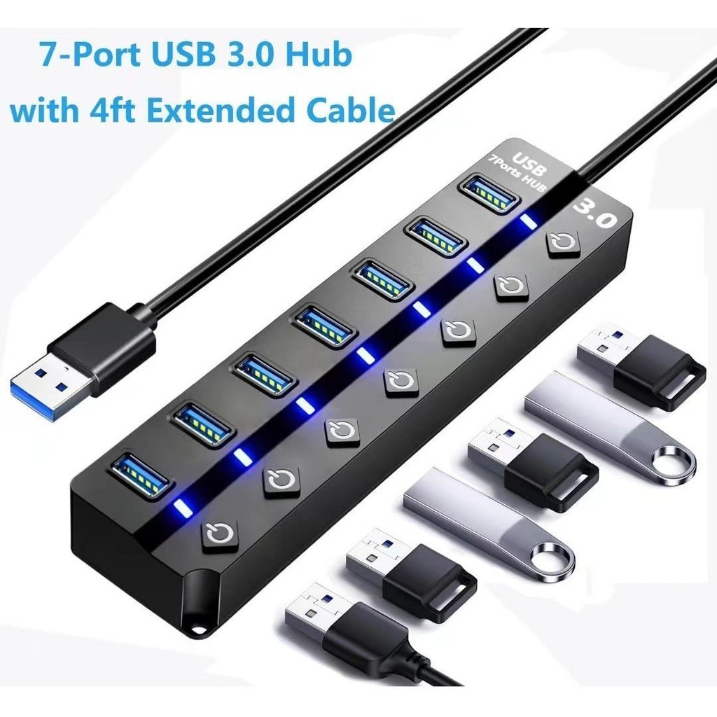 Usb 3.0 4 พอร์ต 7 พอร์ต Usb Hub 3.0 ความเร็วสูง 5gbps Usb Splitter อะแดปเตอร์สวิทช์ Hub สําหรับแล็ปท็อปคอมพิวเตอร์ Macbook Pc เมาส์คีย์บอร์ด Led Ssd เครื่องพิมพ์