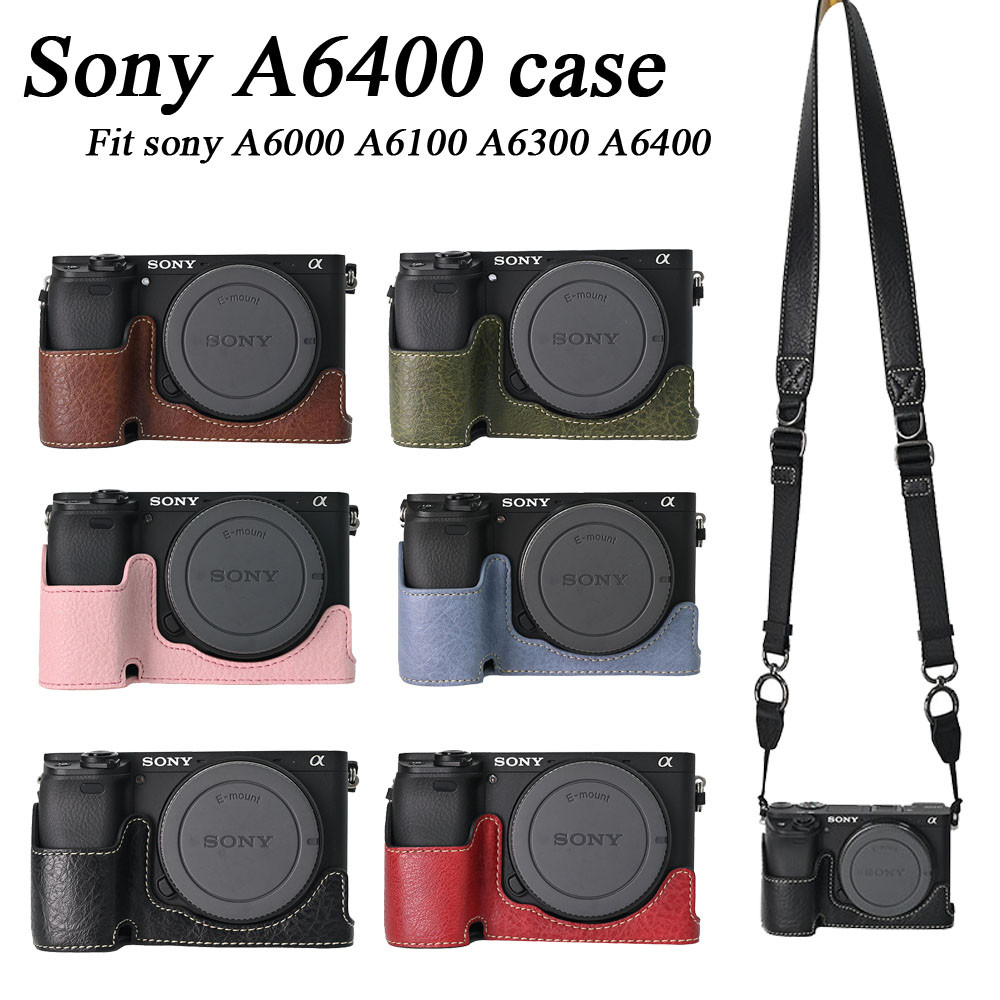 PU หนังกล้องครึ่งฝาครอบสายคล้องไหล่สําหรับ Sony A6000 A6100 A6300 A6400