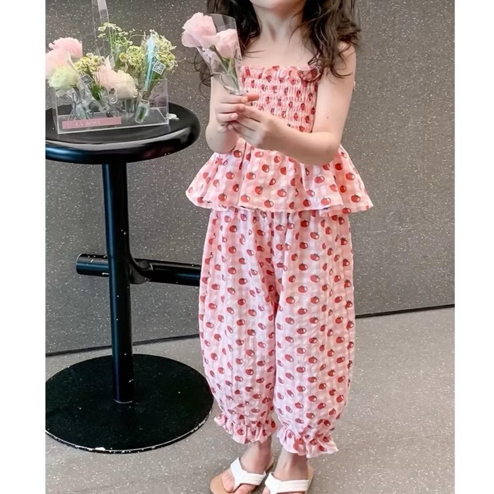 Hania kids ชุดสาวหวานพิมพ์ลายสไตล์หวาน เสื้อสายเดี่ยว กางเกงครอป สูท 2 ชิ้น-K3124784 K4125218