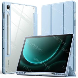เคสสําหรับ Samsung Galaxy Tab S10 FE / S9 FE 10.9 นิ้วพร้อมที่วางปากกา S, ด้านหลังพีซีแข็งใส, ฝาครอบแท็บเล็ตขาตั้งสามพับป้องกัน, ปลุกอัตโนมัติ/นอน (สีดํา)
