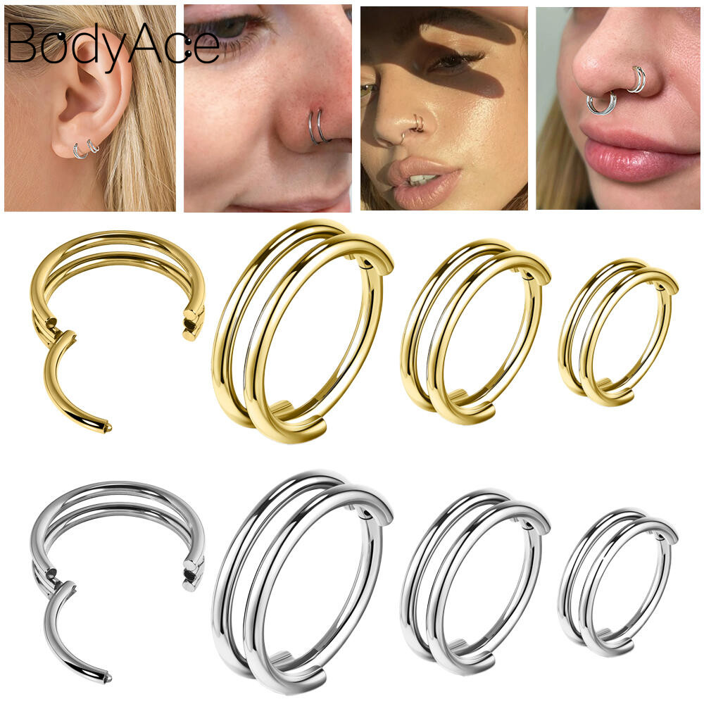 Bodyace 20G เจาะหู 1 Pc 316L สแตนเลสเจาะจมูก Double Layer Nostril เจาะ Sung ต่างหู Septum แหวน