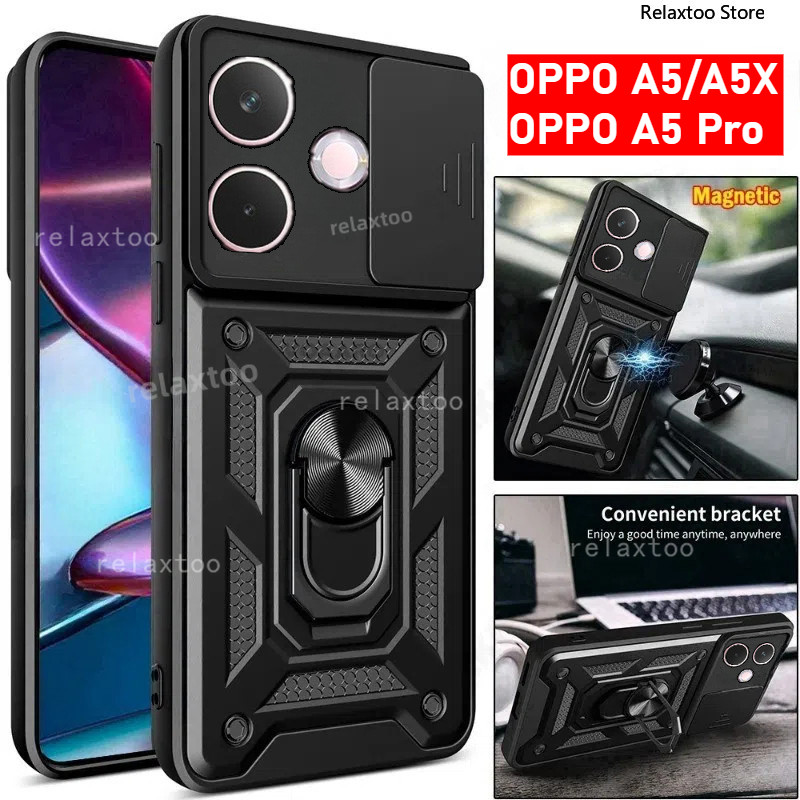 OPPOA5 Pro 5GปลอกสําหรับOPPO A5 Pro X A5X A5Pro OPPOA5Pro 5G 4Gกันกระแทกเคสโทรศัพท์เกราะแหวนยึดStentกลับPushเลนส์ความเป็นส่วนตัวป้องกันผู้ถือปกหลัง