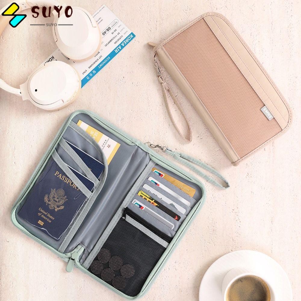 SUYO ที่ใส่หนังสือเดินทางสําหรับครอบครัว,ความจุขนาดใหญ่เงินสดเอกสารออแกไนเซอร์กระเป๋าสตางค์เดินทาง,มัลติฟังก์ชั่ป้องกันการโจรกรรมสีทึบ RFID ปิดกั้นบัตรประจําตัว