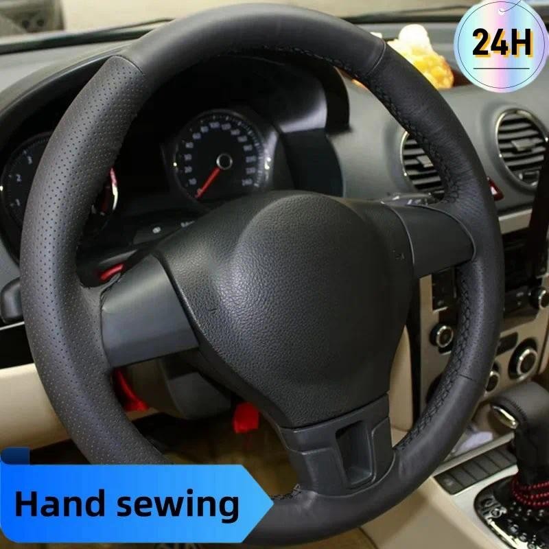สีดําหนังเทียมพวงมาลัยรถสําหรับ Volkswagen VW Gol Tiguan Passat B7 Passat CC Touran Jetta Mk6