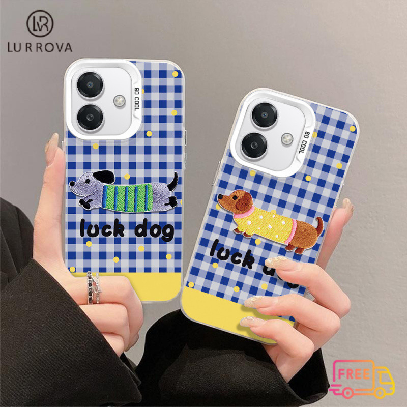 กรณีสำหรับ OPPO reno12 F 5กรัม samplice 12เครื่องสำอาง11 F VDE 11 5กรัม VDE 11 Pro 5กรัม VDE 10 5กรัม VDE 10 Pro 5กรัม VDE 8ครั้ง VDE 8Z VDE 7Z VDE 8สีฟ้า polka Dot ไส้กรอกสุนัขเคสโทรศัพท์ TPU กันกระแทก