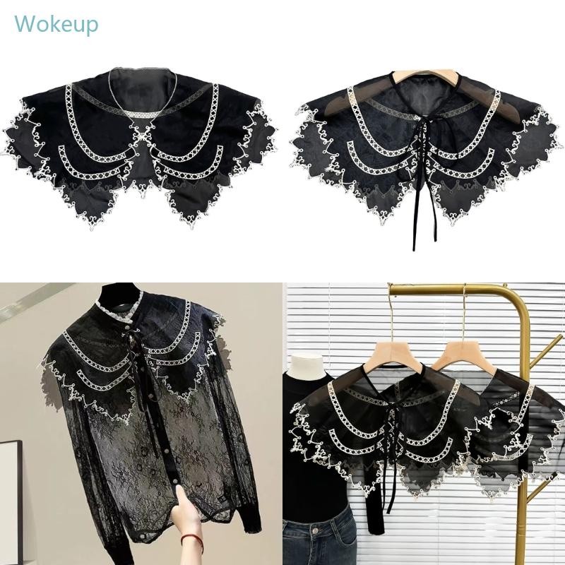 ตื่น หรูหราปักครึ่งเสื้อคอปกเท็จปกสีดําปกครึ่งเสื้อปก
