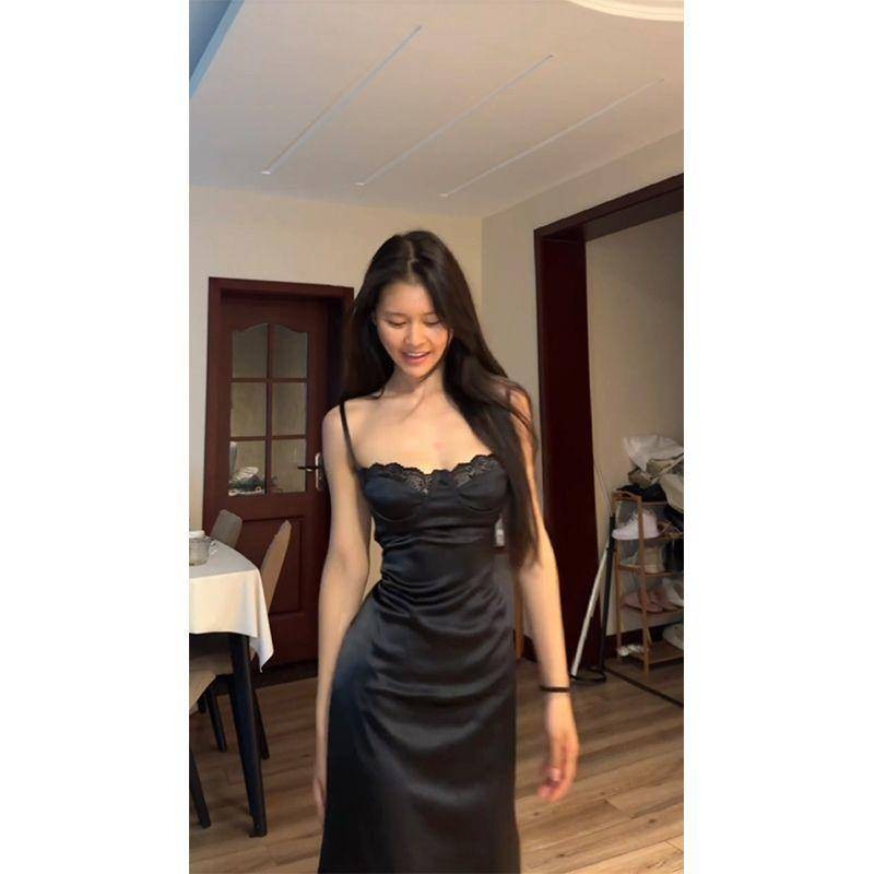 Xyzkuli Melade French Classy Celebrity Sling Dress High-End Satin Slim-fit Hip Dress Dress