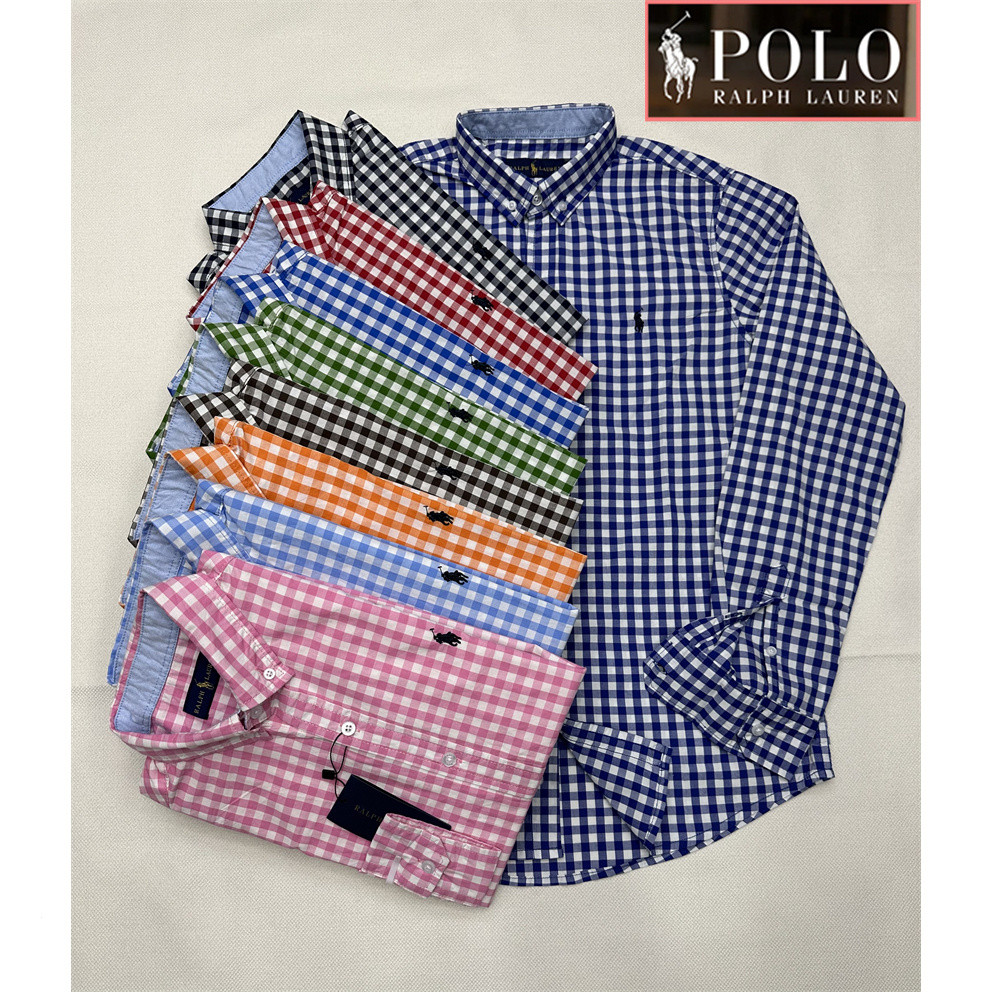 Ralph Lauren Polo เสื้อเชิ้ตแขนยาวผู้ชายเสื้อเชิ้ตผ้าฝ้ายแขนยาวเสื้อเชิ้ตอเมริกันเสื้อเชิ้ตผู้ชาย