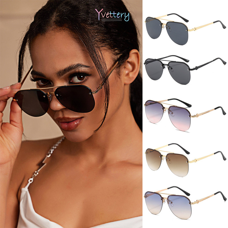 ร้านค้าไทย🔥แว่นกันแดดแฟชั่นโลหะuv400ป้องกันรังสียูวีป้องกันแสงแดดสไตล์เกาหลีวินเทจสําหรับผู้หญิงและผ