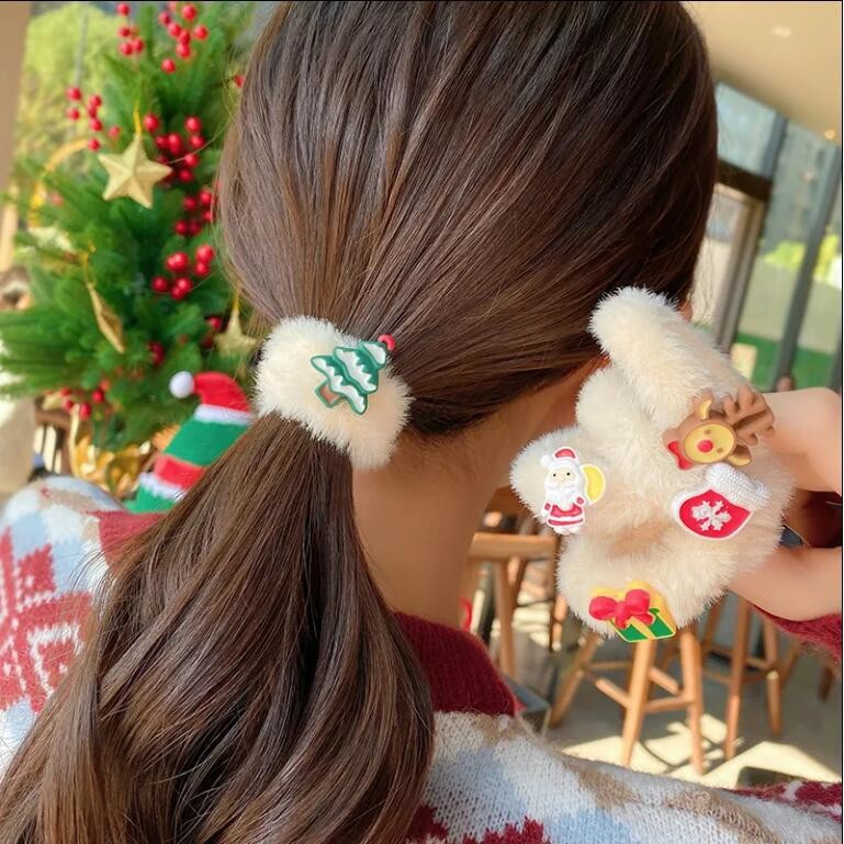 ใหม่ Red Christmas Series Plush Hair Band Ins การ์ตูน Elk ปุยเชือกผม